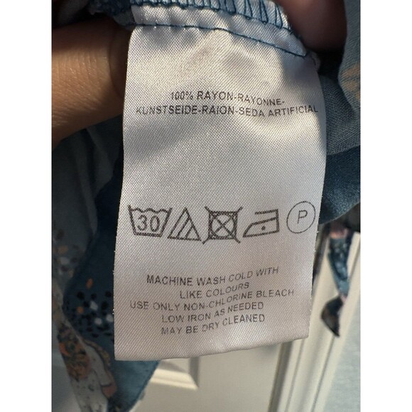 Free People Tuscan Dreams Teal Floral Long Sleeve Tunic Mini Dress Flowy XS - Picture 6 of 7